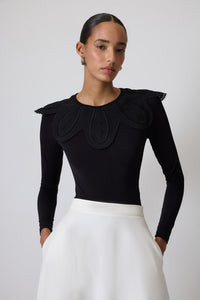 SNAPPED BODYSUIT WITH LACE COLLAR