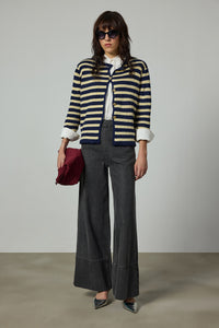 STRIPED SHORT CARDIGAN WITH GOLD BUTTONS