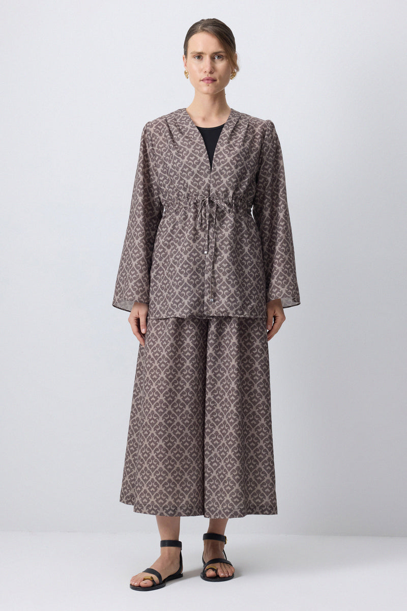 PATTERNED LINEN KIMONO & PANTS SET