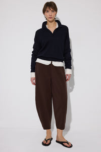 ELASTIC-WAISTED GABAARDINE BELL-BOTTOM PANTS