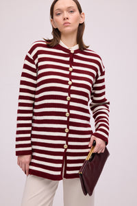 Long Striped Cardigan with Gold Buttons