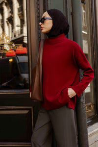 STAND-UP COLLAR BASIC KNIT SWEATER