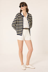 STRIPED SHORT CARDIGAN WITH GOLD BUTTONS