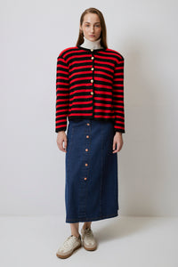 STRIPED SHORT CARDIGAN WITH GOLD BUTTONS