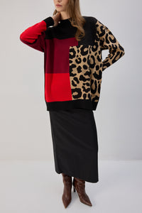 LEOPARD-PRINTED KNITTED SWEATER