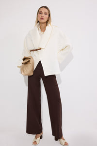 SATIN JACKET WITH LEATHER BELT